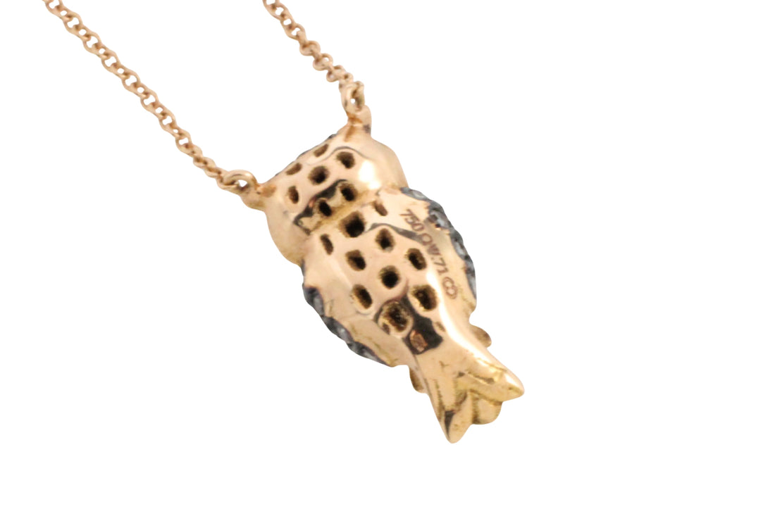 Diamond owl pendant in 18 carat rose gold-Pendants-The Antique Ring Shop