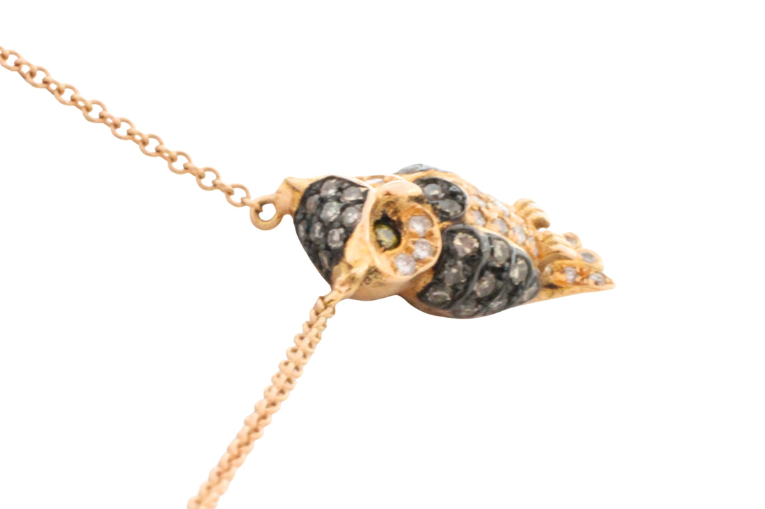 Diamond owl pendant in 18 carat rose gold-Pendants-The Antique Ring Shop