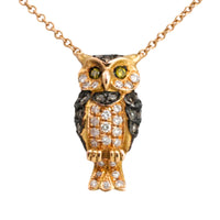 Diamond owl pendant in 18 carat rose gold-Pendants-The Antique Ring Shop