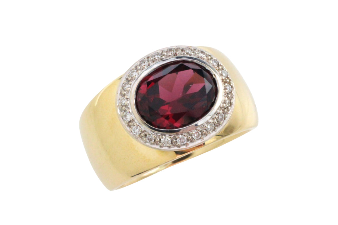 Garnet and diamond ring in 14 carat gold-Vintage Rings-The Antique Ring Shop