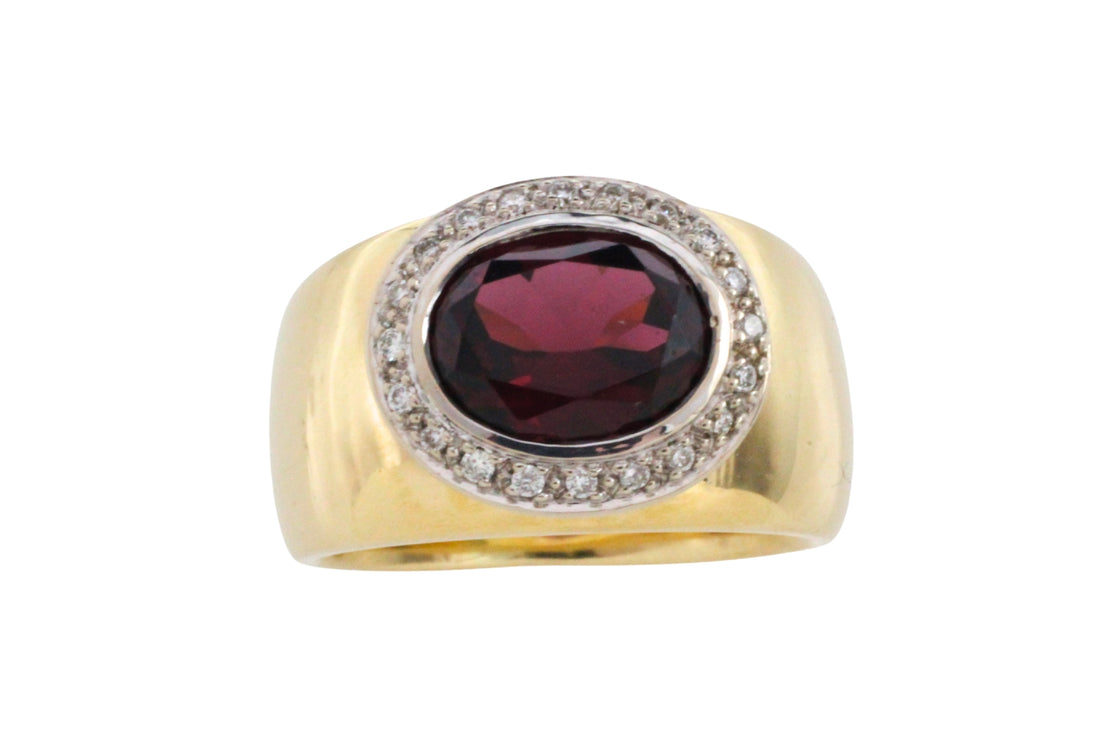 Garnet and diamond ring in 14 carat gold-Vintage Rings-The Antique Ring Shop