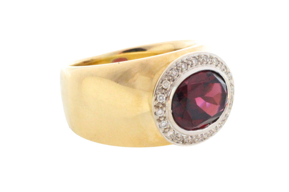 Garnet and diamond ring in 14 carat gold-Vintage Rings-The Antique Ring Shop