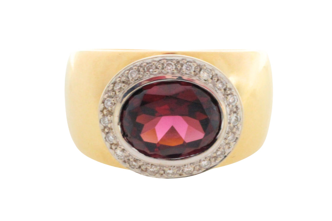 Garnet and diamond ring in 14 carat gold-Vintage Rings-The Antique Ring Shop