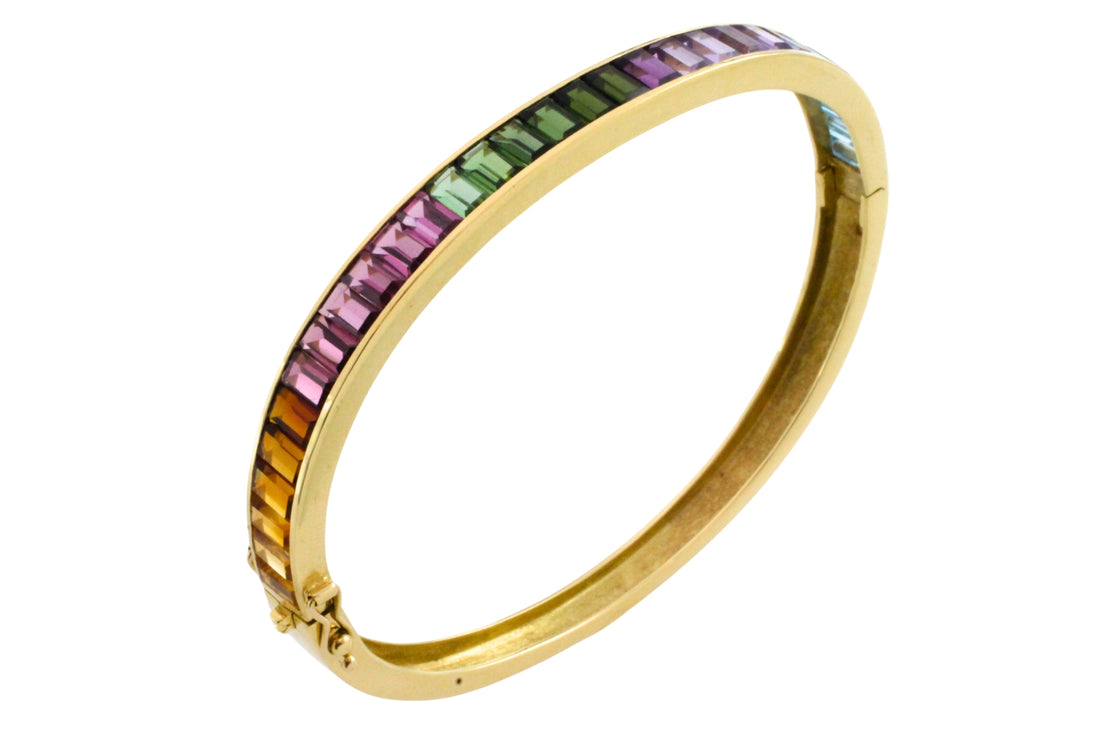 18 carat gold braclet with citrine, garnet, tourmaline and blue topaz-Bracelets-The Antique Ring Shop