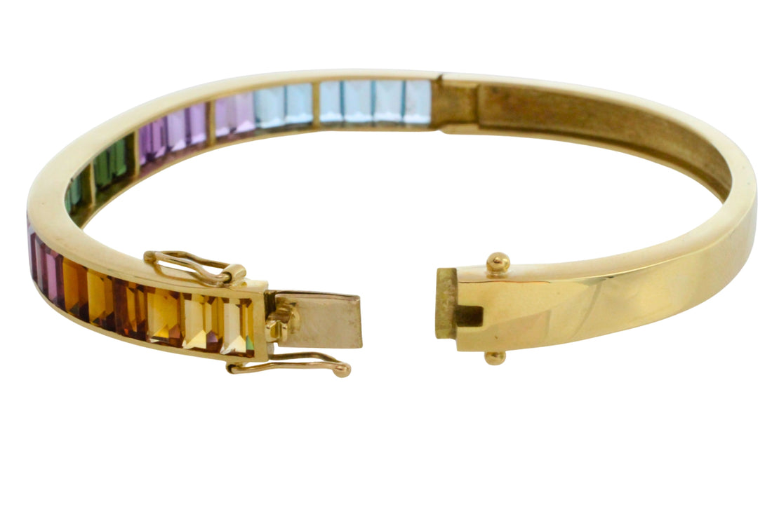 18 carat gold braclet with citrine, garnet, tourmaline and blue topaz-Bracelets-The Antique Ring Shop