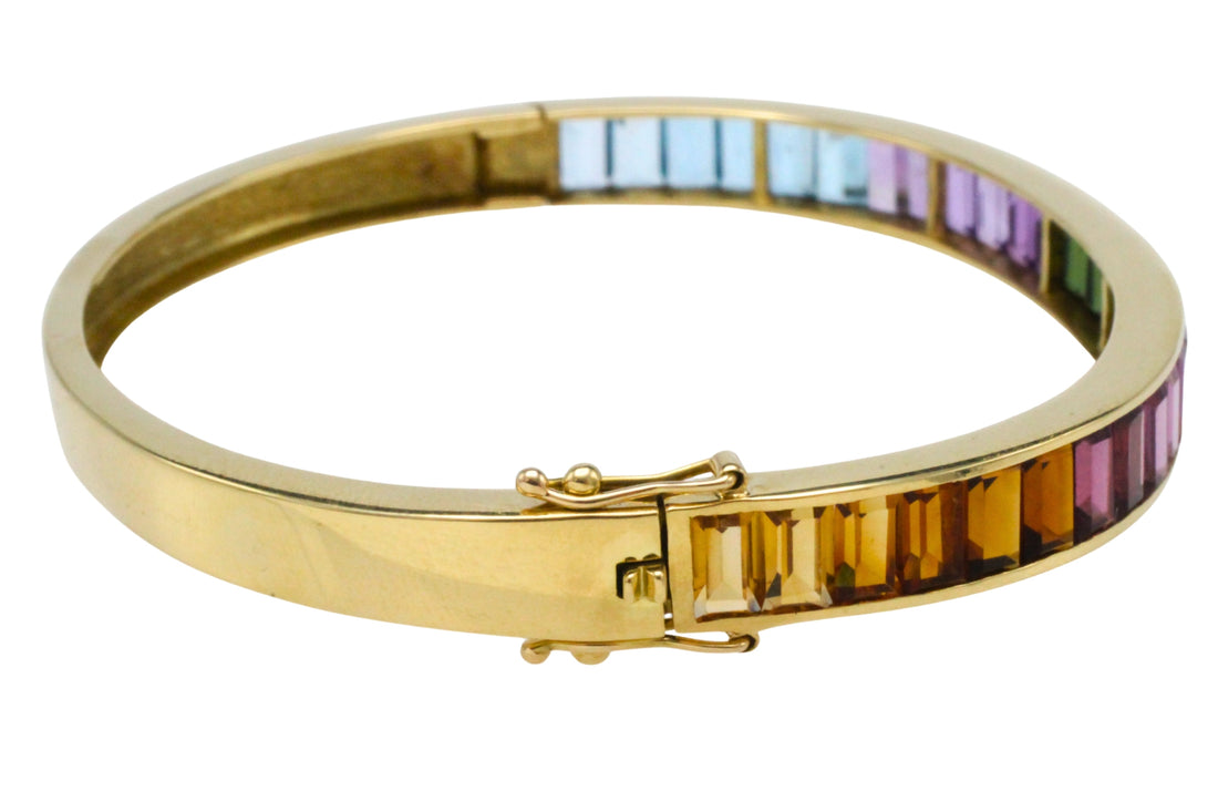 18 carat gold braclet with citrine, garnet, tourmaline and blue topaz-Bracelets-The Antique Ring Shop