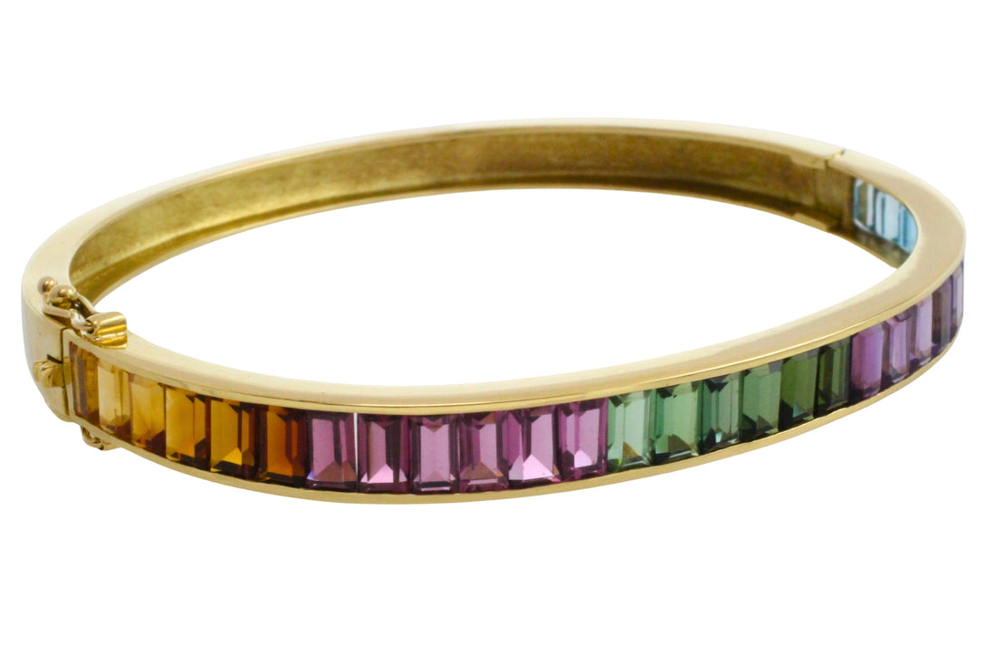 18 carat gold braclet with citrine, garnet, tourmaline and blue topaz-Bracelets-The Antique Ring Shop