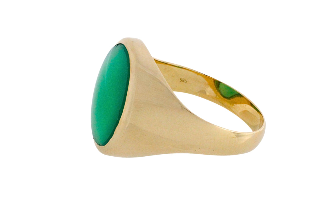 Chrysoprase signet ring in 14 carat gold-gents rings-The Antique Ring Shop