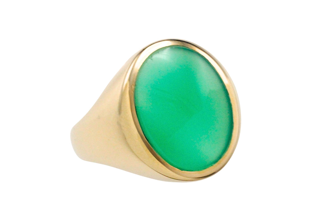 Chrysoprase signet ring in 14 carat gold-gents rings-The Antique Ring Shop