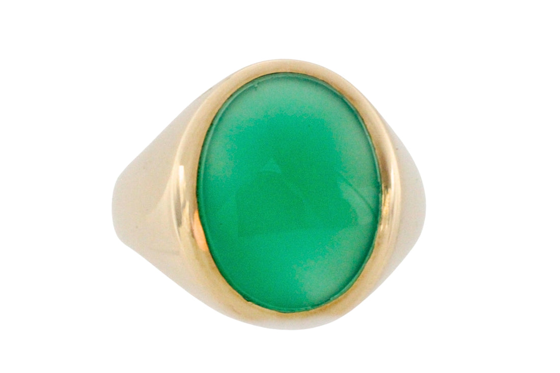 Chrysoprase signet ring in 14 carat gold-gents rings-The Antique Ring Shop