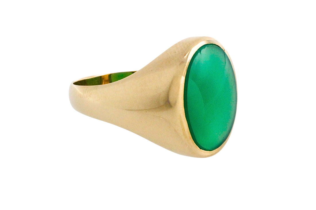 Chrysoprase signet ring in 14 carat gold-gents rings-The Antique Ring Shop