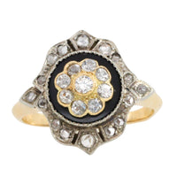 Antieke ring met onyx en diamant