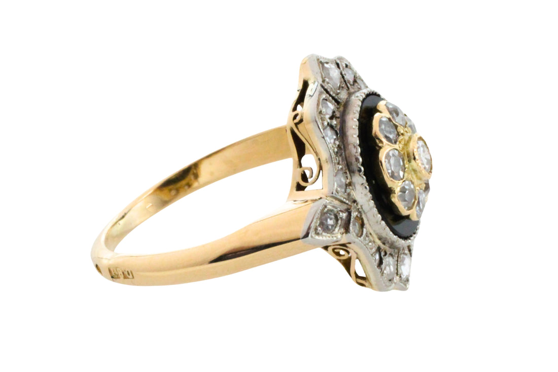 Antieke ring met onyx en diamant