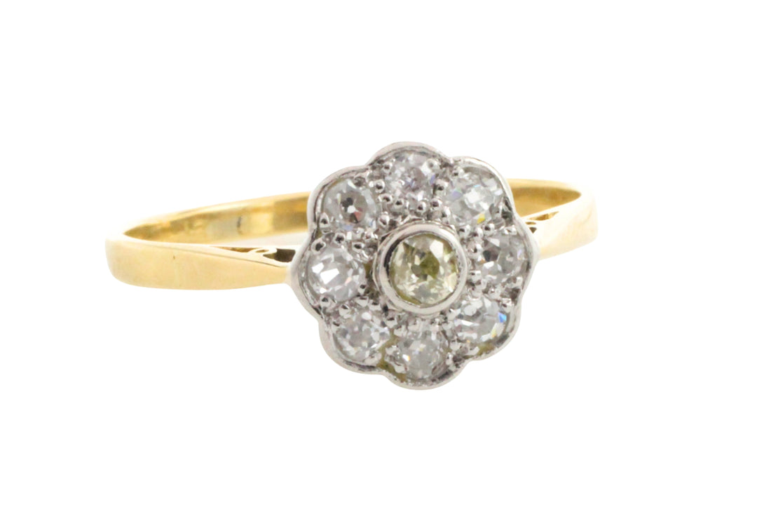 Edwardiaanse cluster ring met oud geslepen diamant