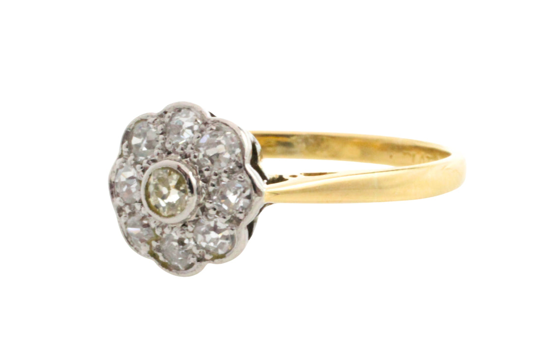Edwardiaanse cluster ring met oud geslepen diamant