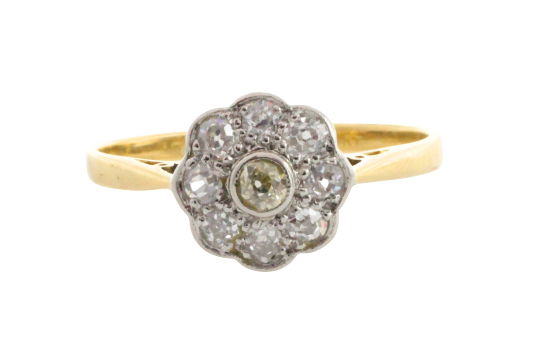 Edwardiaanse cluster ring met oud geslepen diamant
