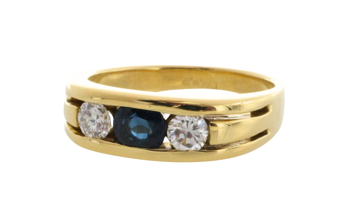 18 carat gold sapphire and diamond ring-Vintage Rings-The Antique Ring Shop