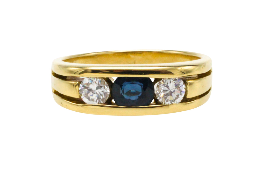 18 carat gold sapphire and diamond ring-Vintage Rings-The Antique Ring Shop
