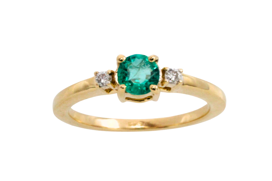 Emerald and diamond ring in 14 carat gold-engagement rings-The Antique Ring Shop
