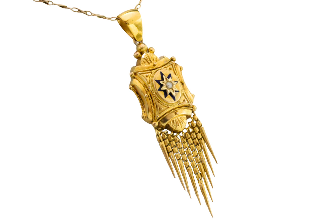 Victorian tassel pendant with enamel and pearl