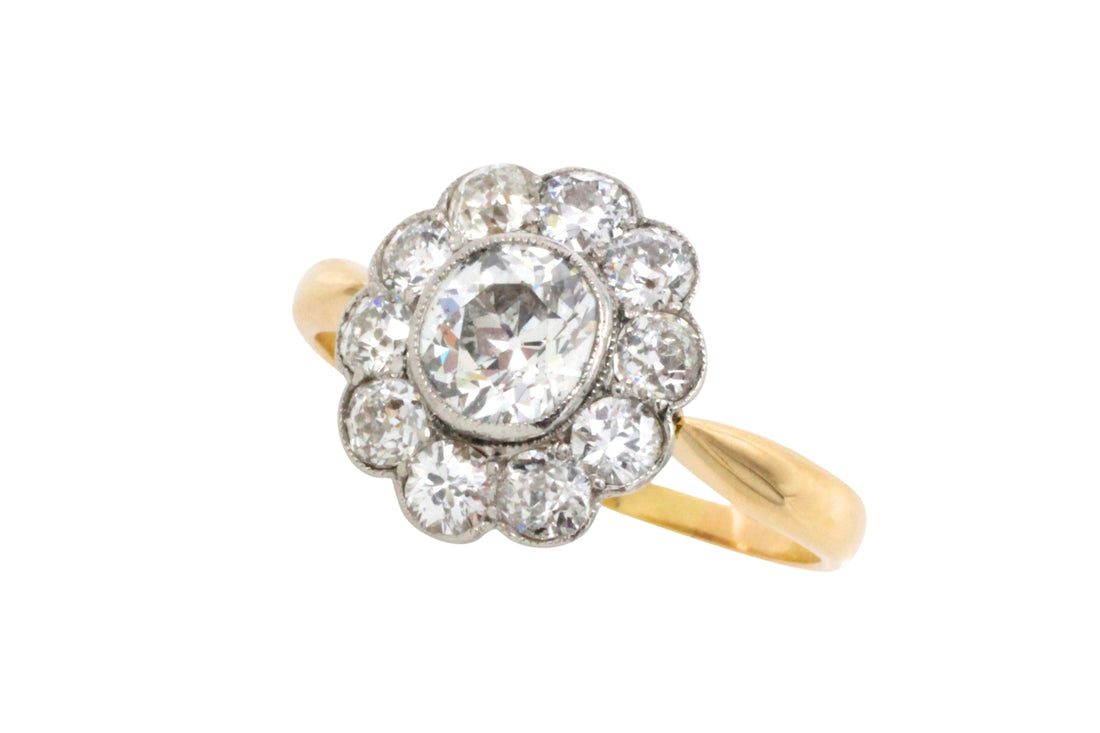 Edwrdian old cut diamond cluster ring in 18 carat gold