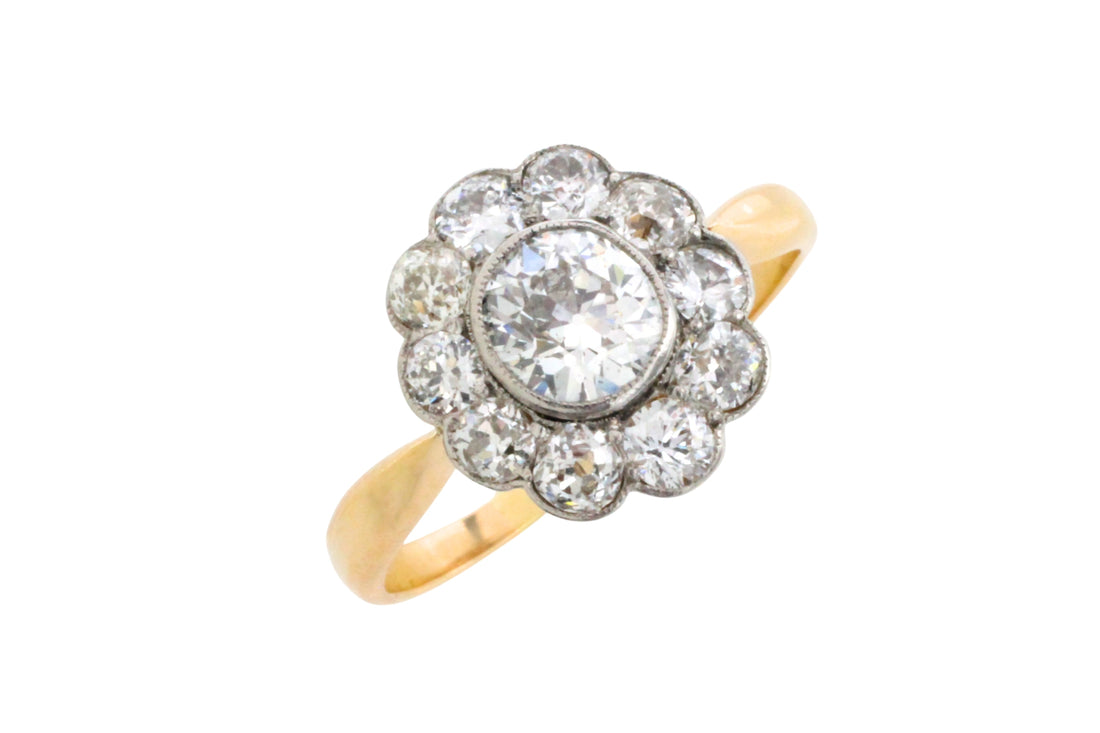 Edwrdian old cut diamond cluster ring in 18 carat gold