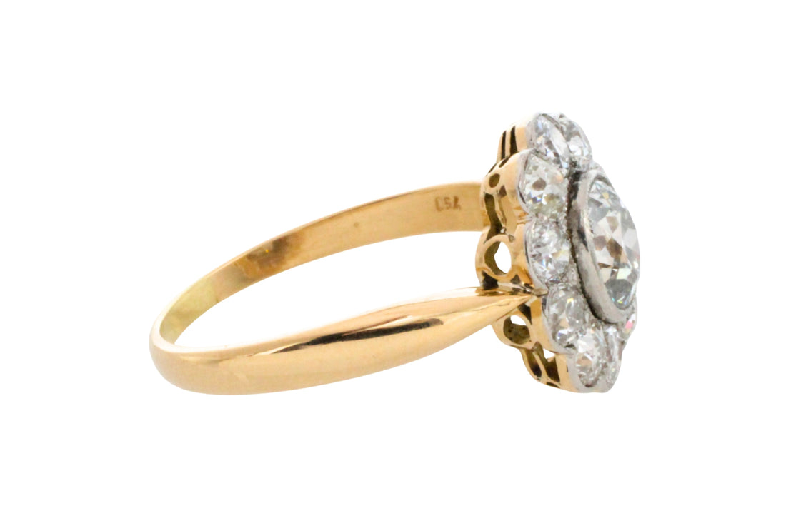 Edwrdian old cut diamond cluster ring in 18 carat gold