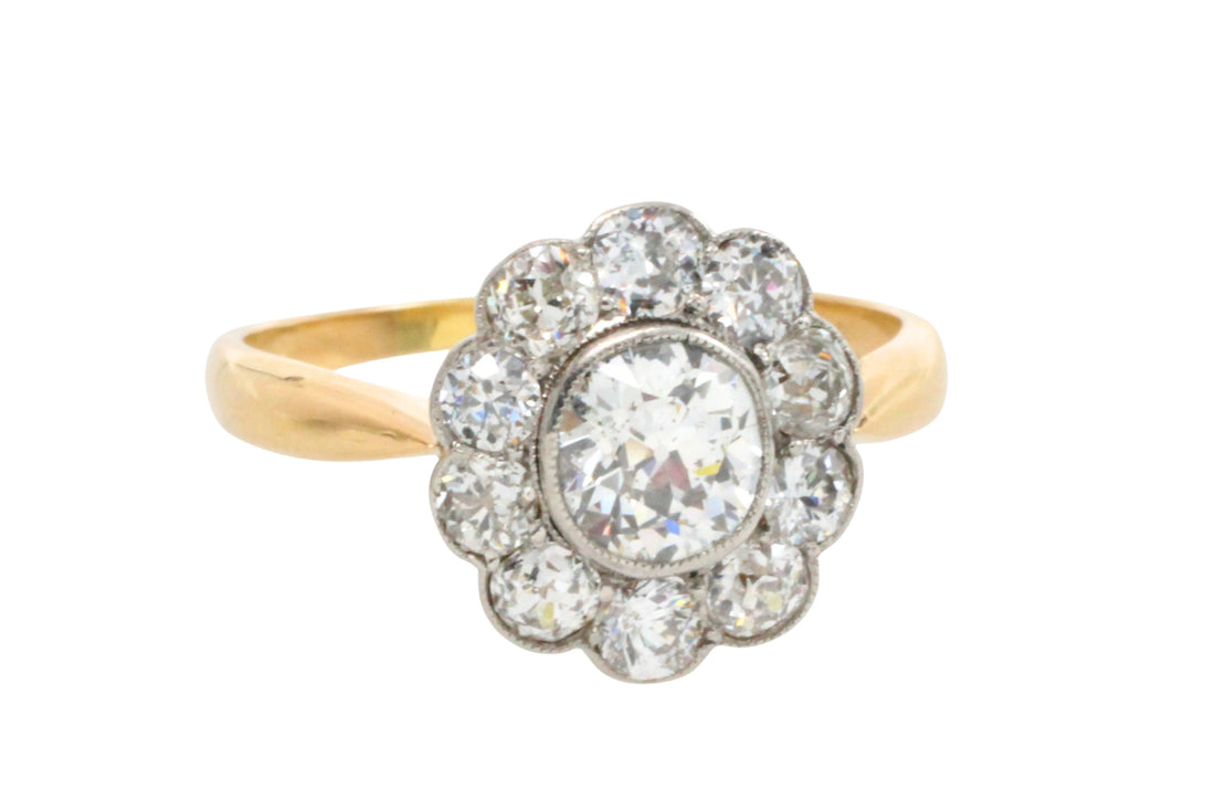 Edwrdian old cut diamond cluster ring in 18 carat gold