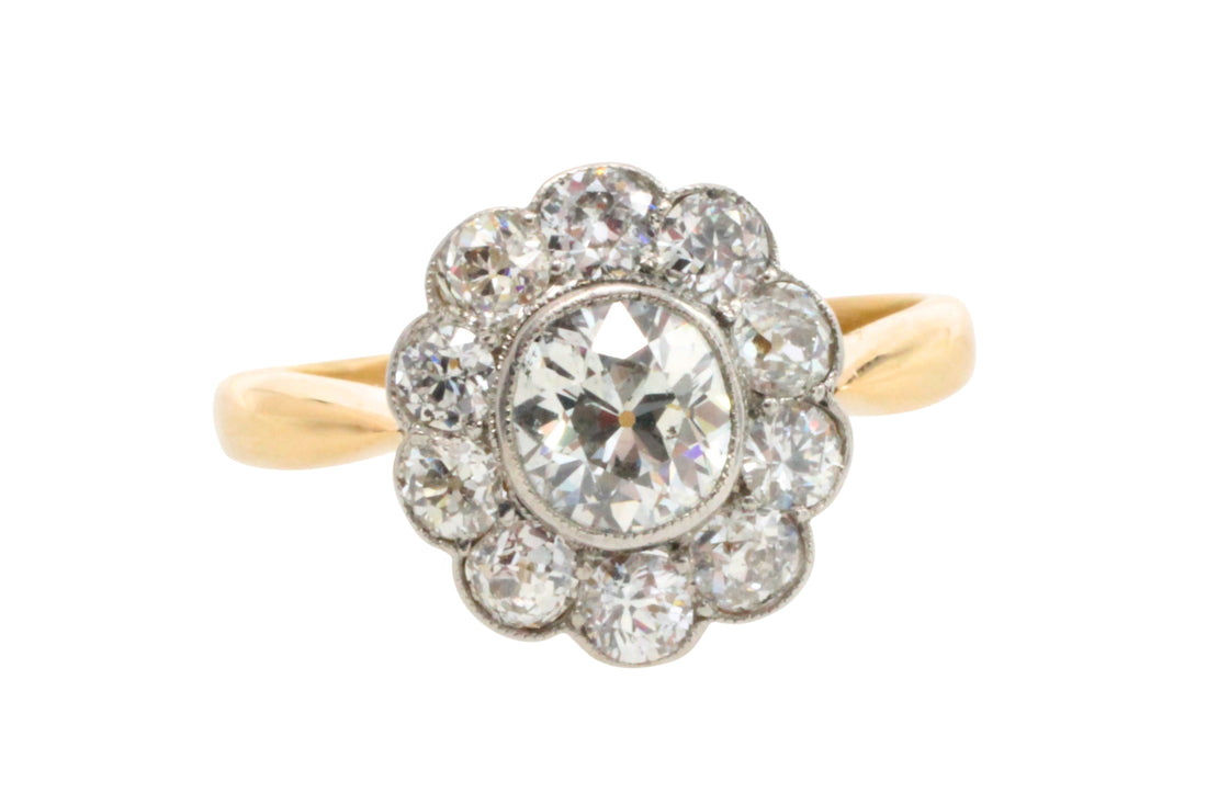 Edwrdian old cut diamond cluster ring in 18 carat gold