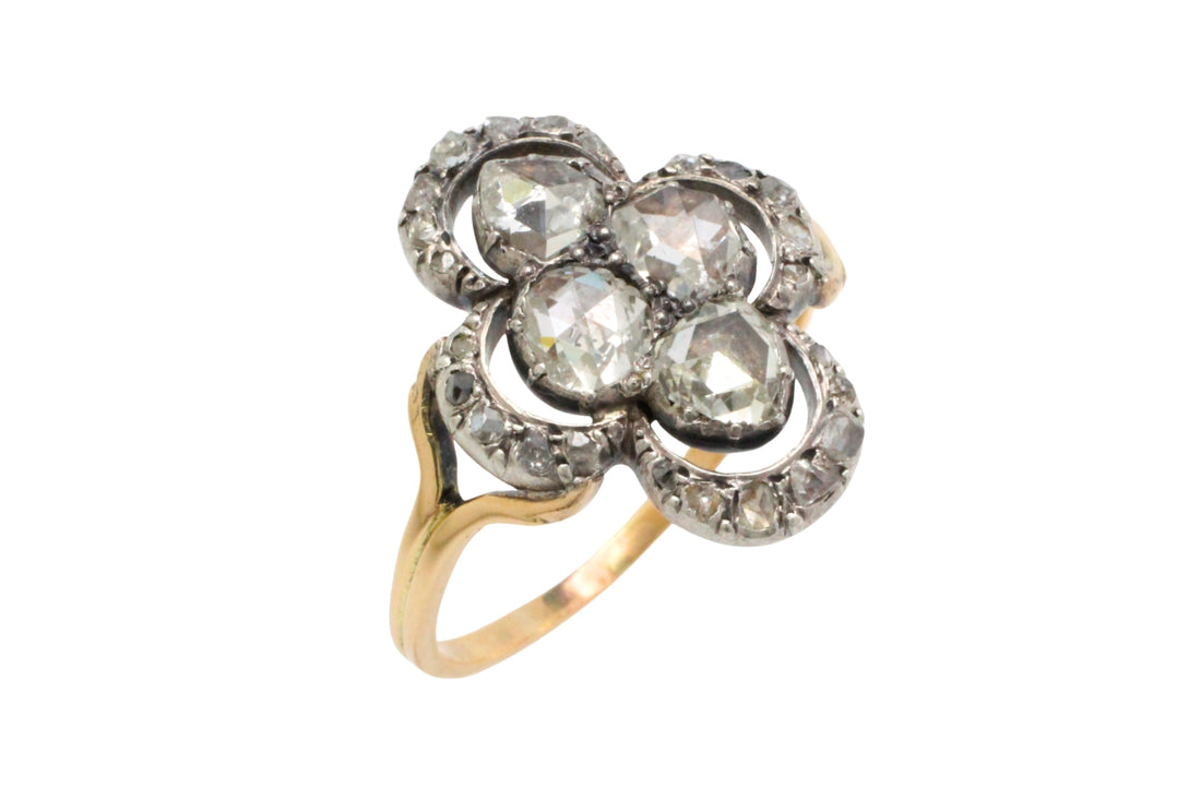 Rose diamond ring in silver and gold