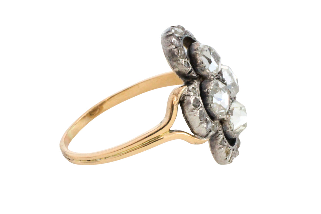 Rose diamond ring in silver and gold