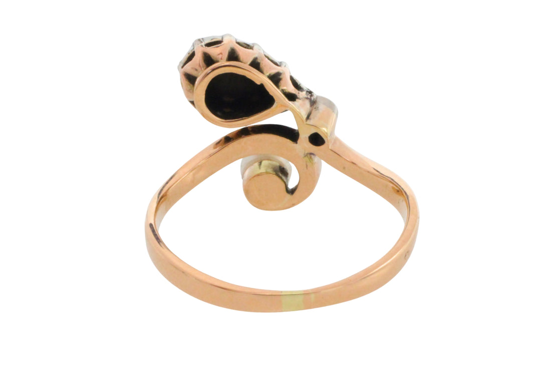 Rose diamond and pearl ring in 14 carat gold and silver
