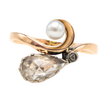 Rose diamond and pearl ring in 14 carat gold and silver