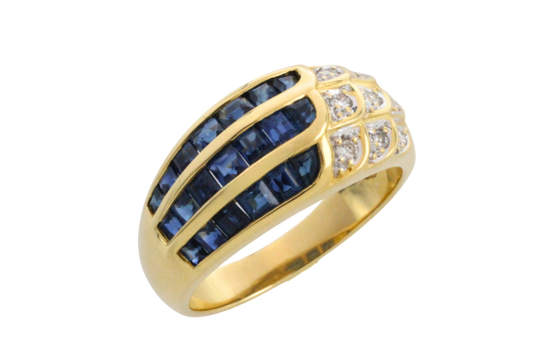 Carre sapphire and diamond ring in 18 carat gold