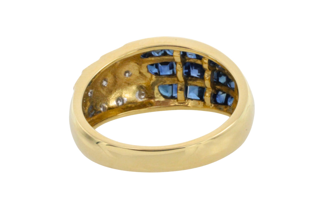 Carre sapphire and diamond ring in 18 carat gold