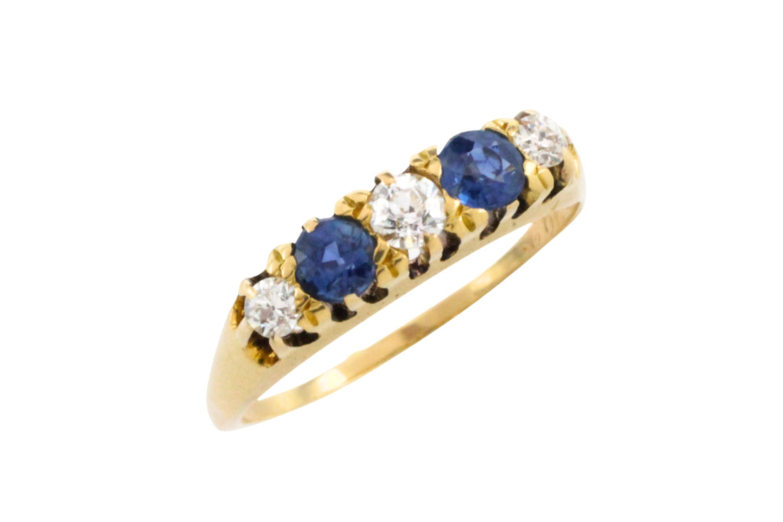 Edwardiaanse saffier en diamanten ring