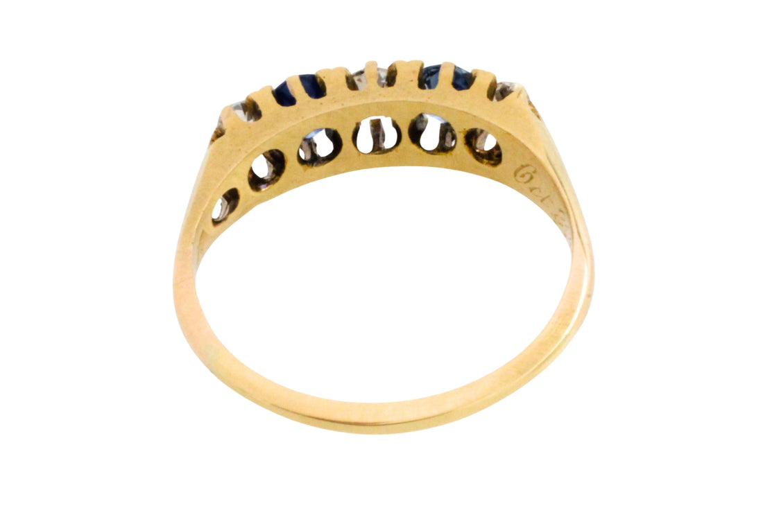 Edwardiaanse saffier en diamanten ring