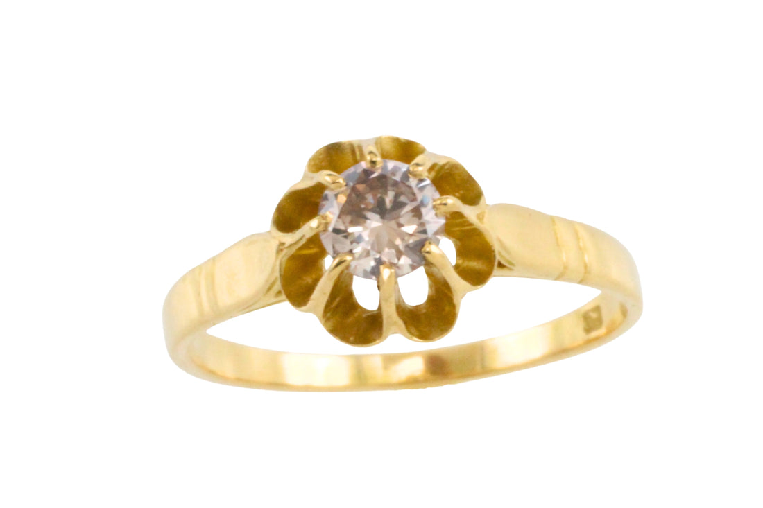 light brown diamond solitaire ring in 20 carat gold-engagement rings-The Antique Ring Shop