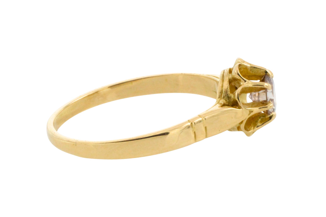 light brown diamond solitaire ring in 20 carat gold-engagement rings-The Antique Ring Shop