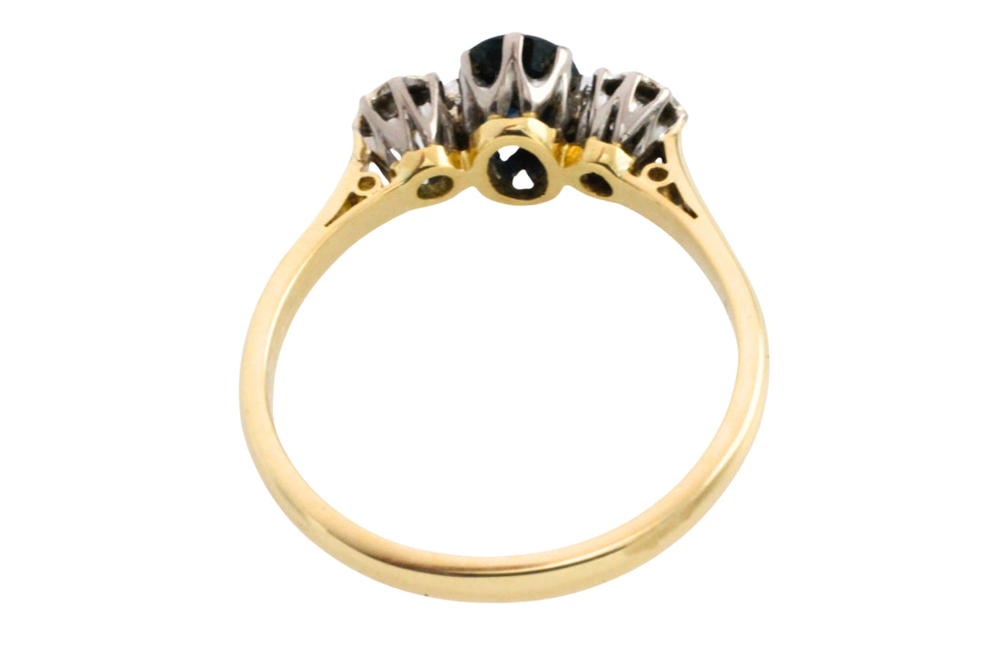 Vintage three stone sapphire and diamond ring