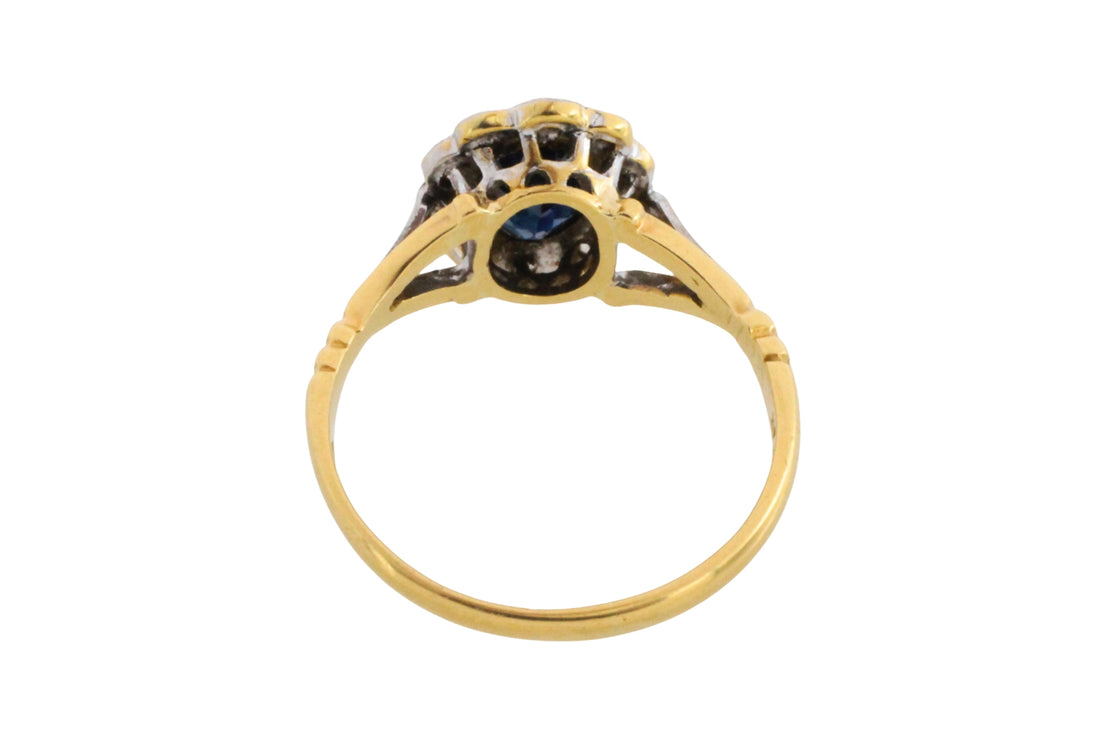 Vintage sapphire and rose diamond ring in 18 carat gold and platinum-engagement rings-The Antique Ring Shop