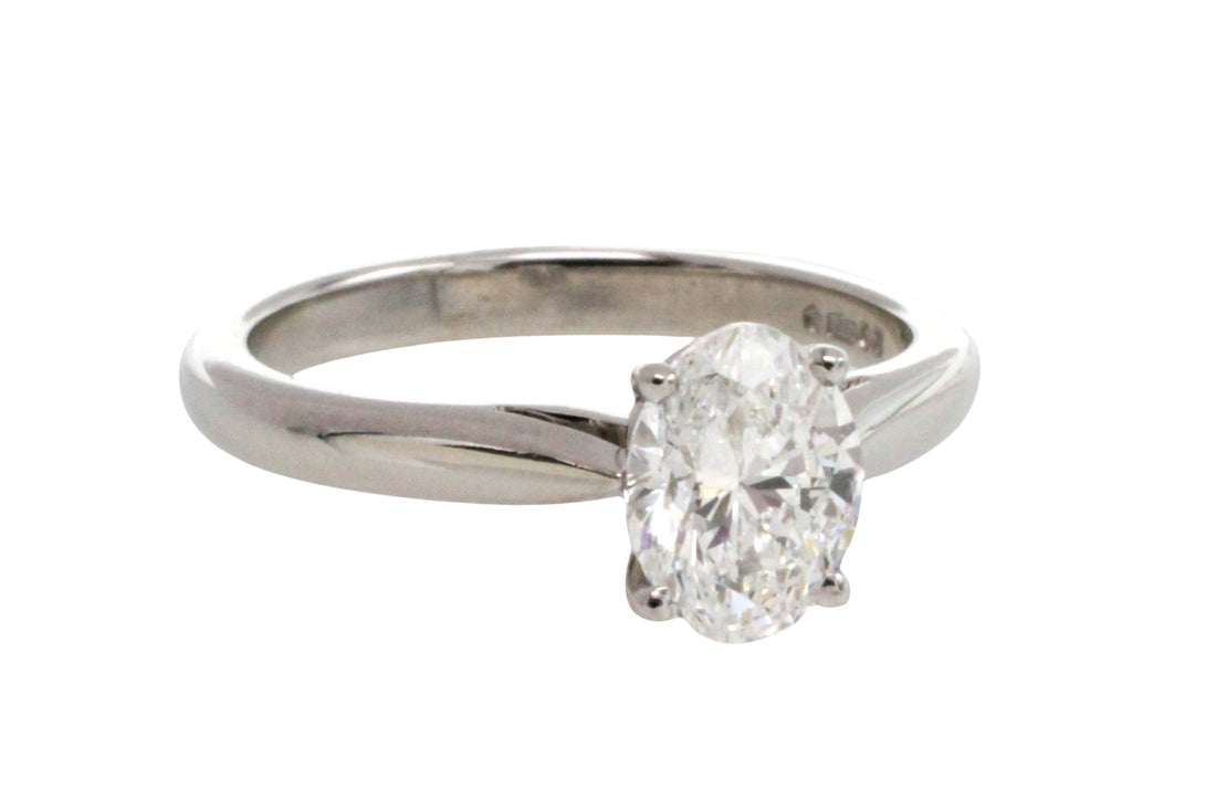 Oval diamond solitairte ring in platinum-engagement rings-The Antique Ring Shop
