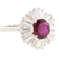 Baguette diamond and ruby ring in white gold