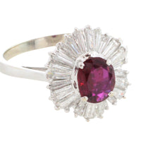 Baguette diamond and ruby ring in white gold