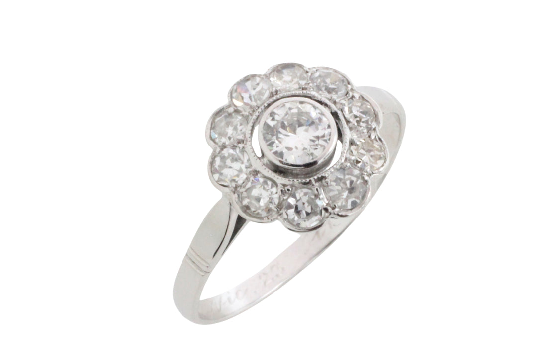 Old cut diamond cluster ring iin white gold-engagement rings-The Antique Ring Shop