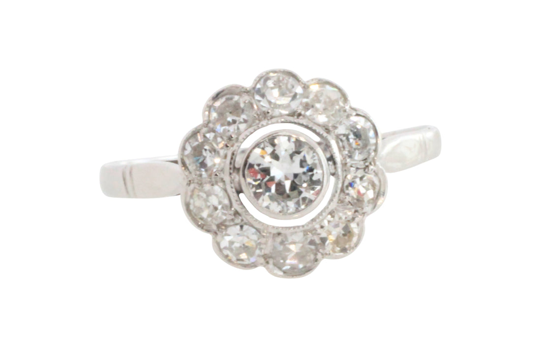 Old cut diamond cluster ring iin white gold-engagement rings-The Antique Ring Shop