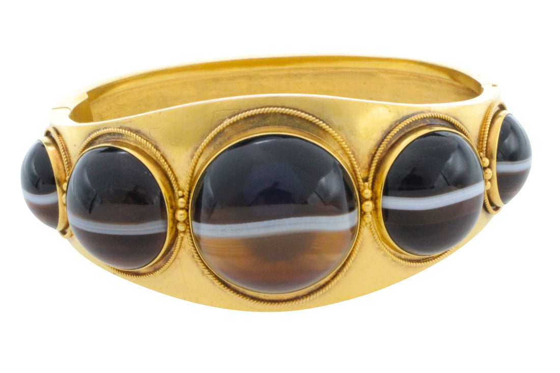 Victorian agate bracelet in 15 carat gold-Bracelets-The Antique Ring Shop