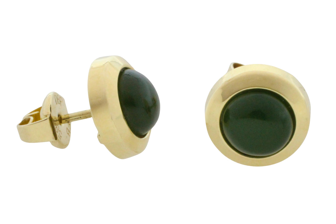 Nephrite jade studs in 14 carat gold