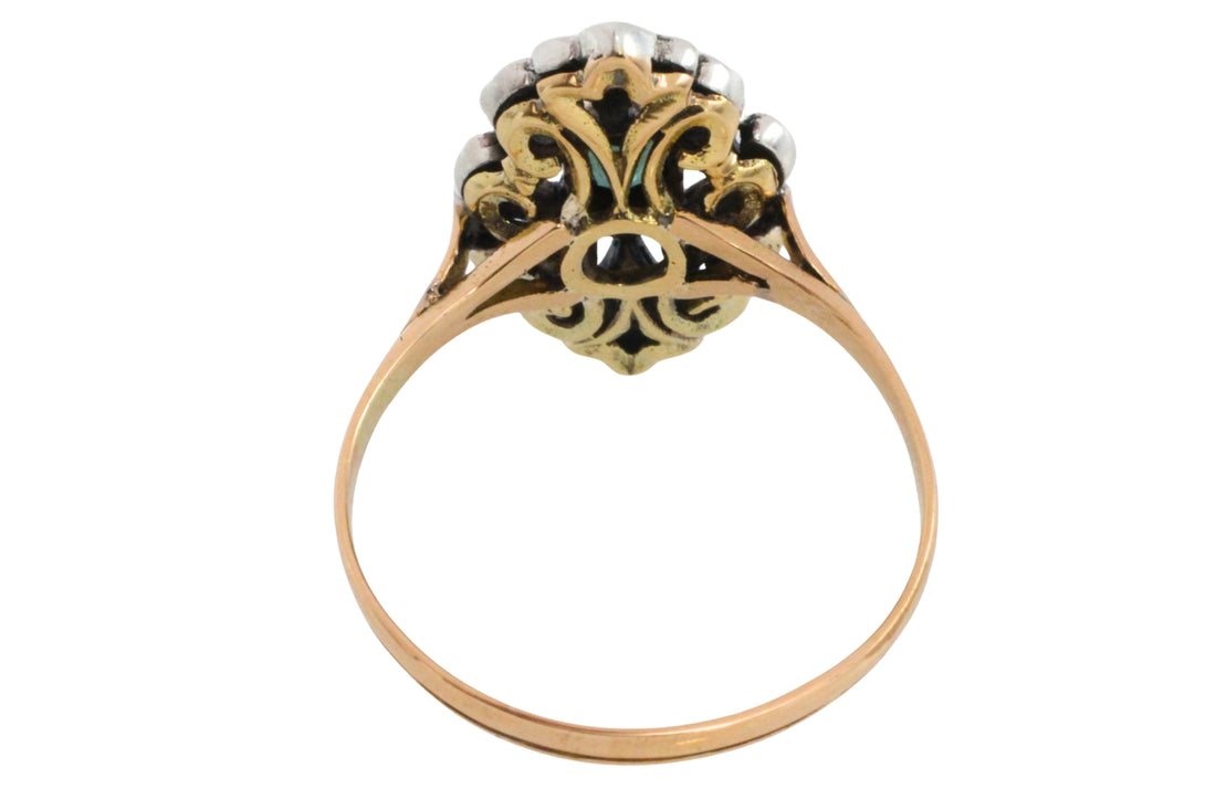Sapphire and rose diamond ring in silver and gold