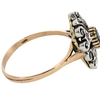 Sapphire and rose diamond ring in silver and gold